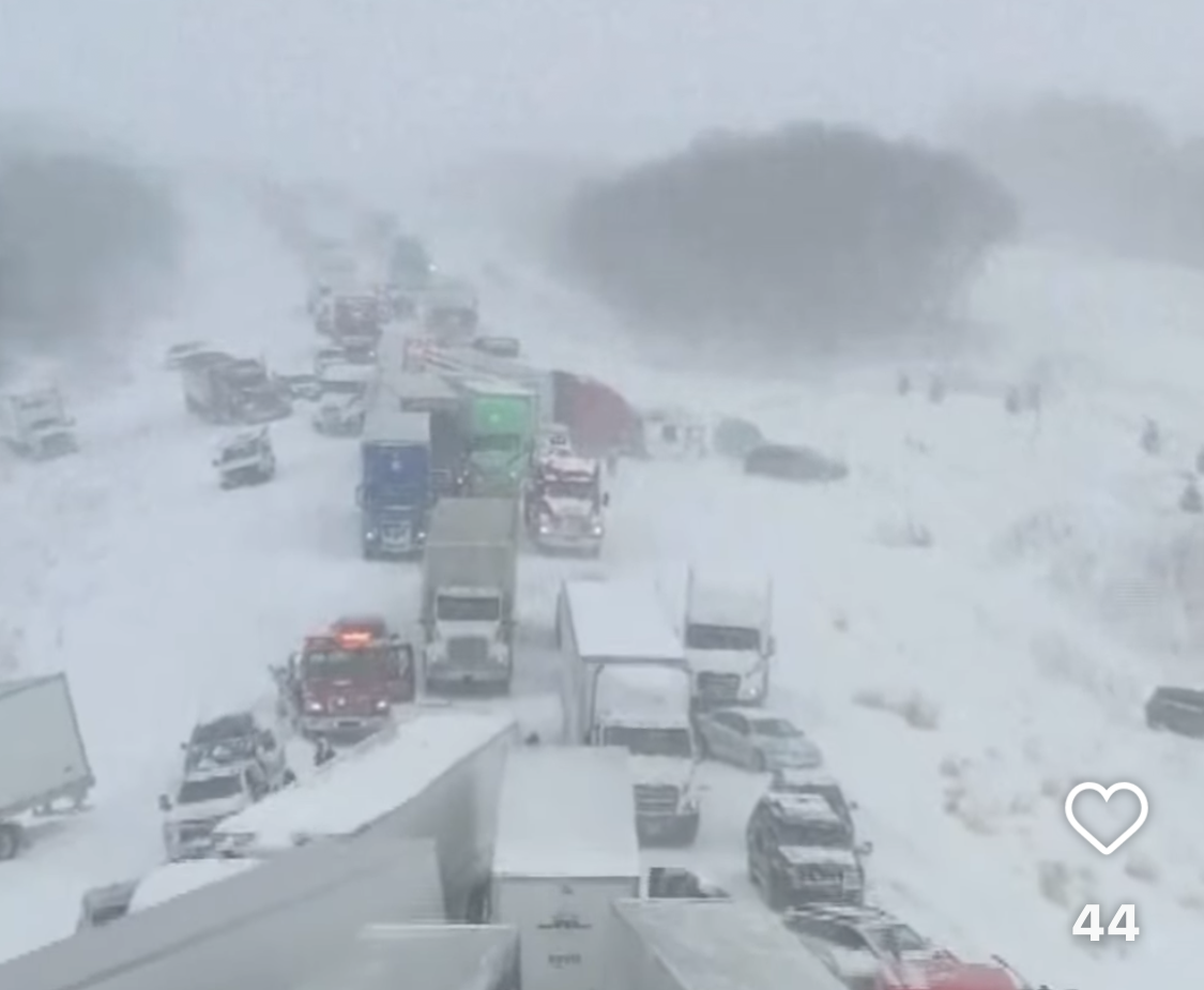 100 cars and trucks involved in accident in west Michigan.
